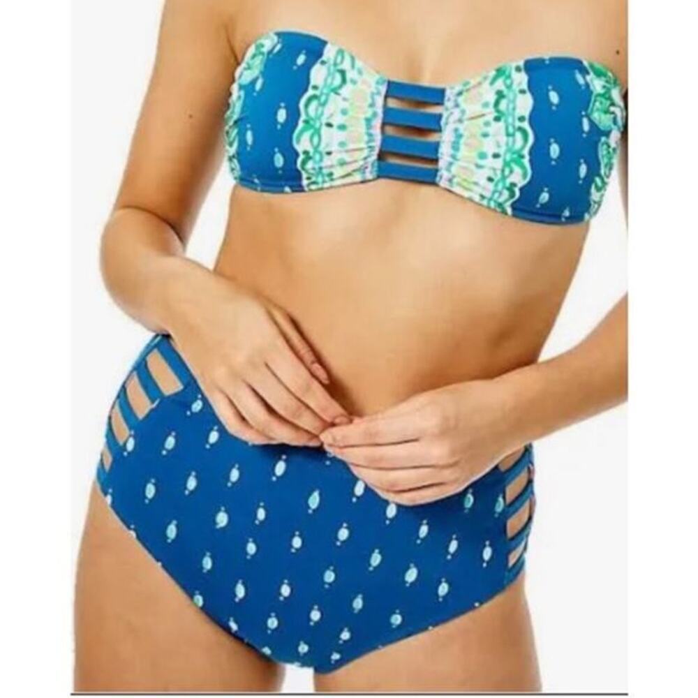Lilly Pulitzer Rumy High Waisted Bikini Bottom Macaw Blue Coconut Row Size 8 NWT - Picture 4 of 11